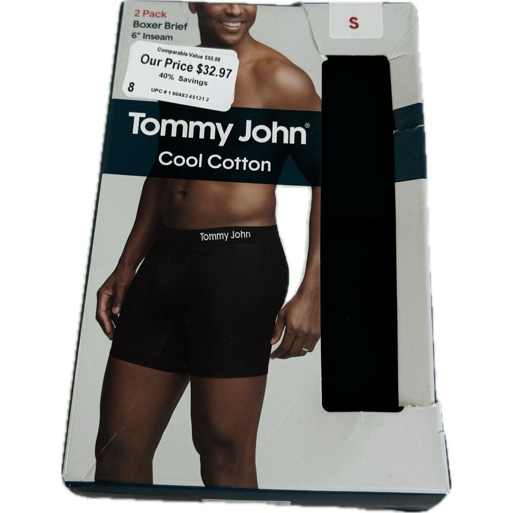 NEW Tommy John Men’s Size Small Cool Cotton Boxer Briefs 6” Inseam - Black
